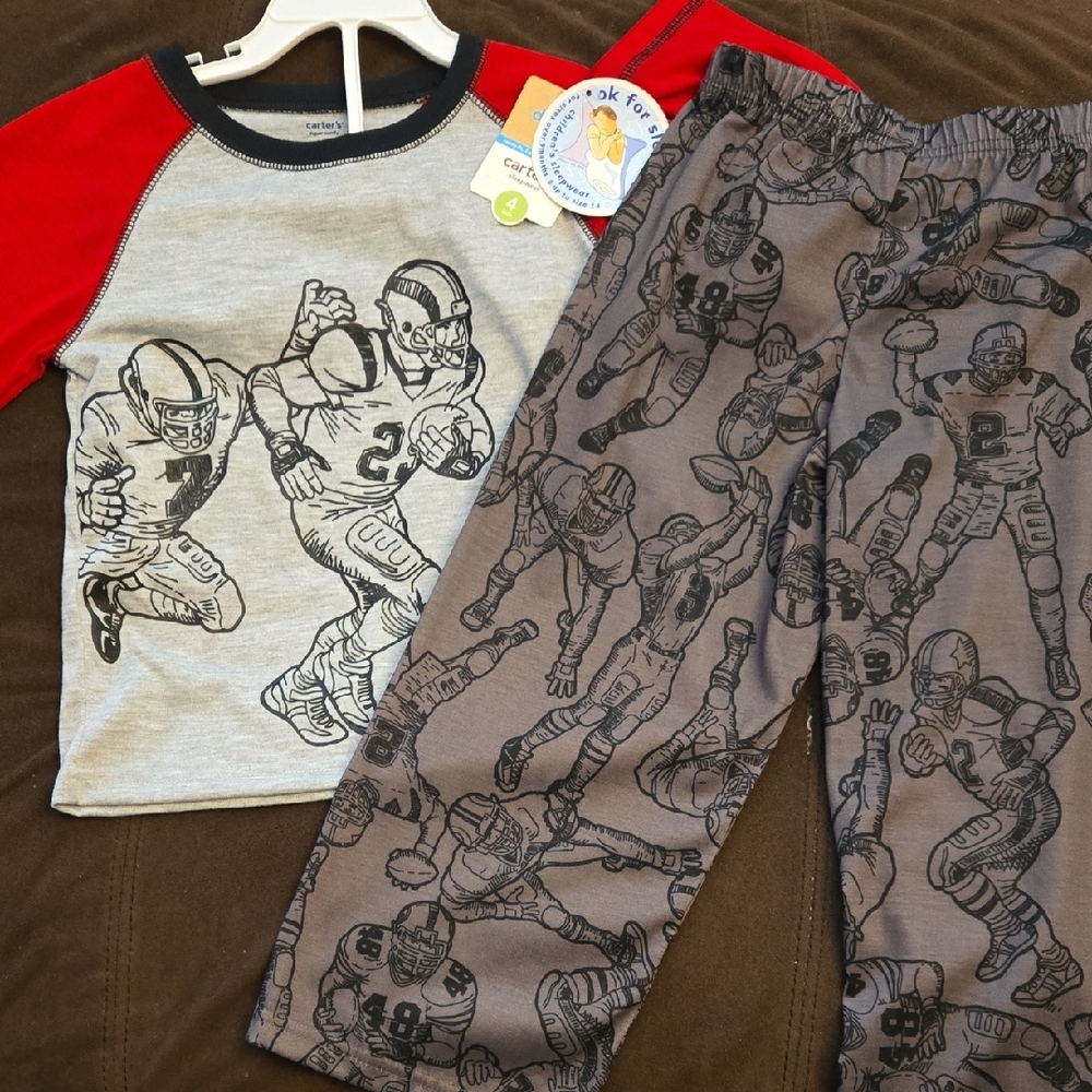 Carter's Kids Football Pajama Set - Red and Gray